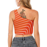Salmon Print One Shoulder Crop Top