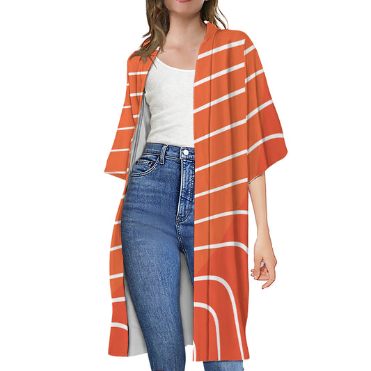 Salmon Print Open Front Beach Cover Up