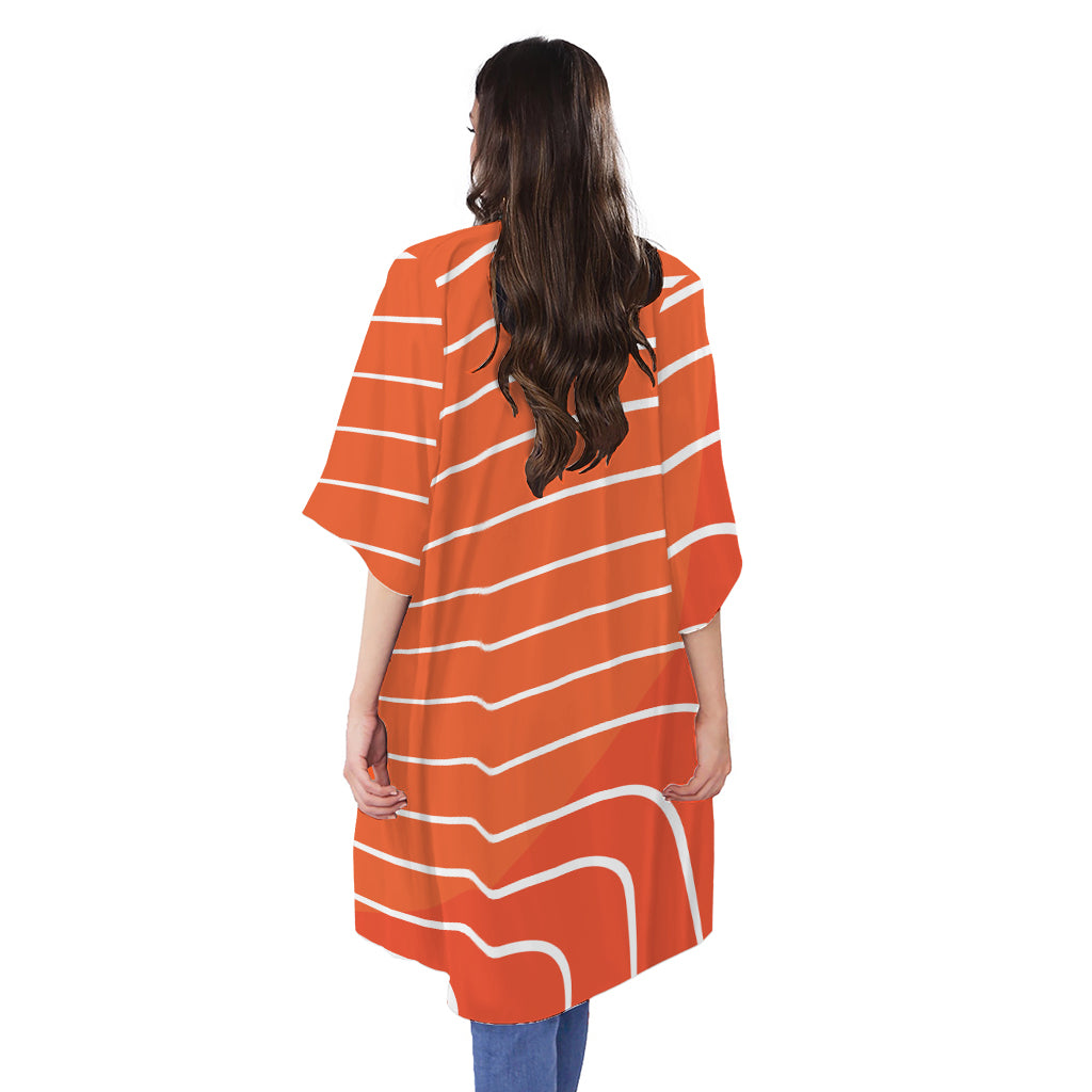 Salmon Print Open Front Beach Cover Up