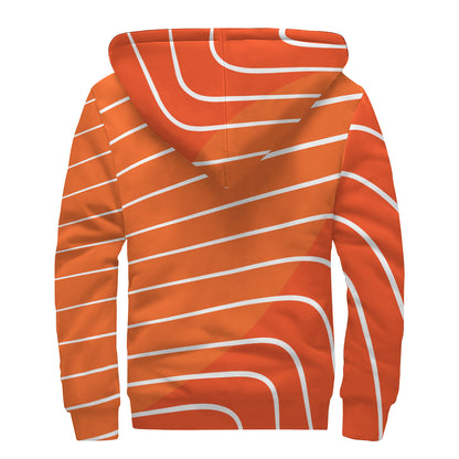 Salmon Print Sherpa Lined Zip Up Hoodie