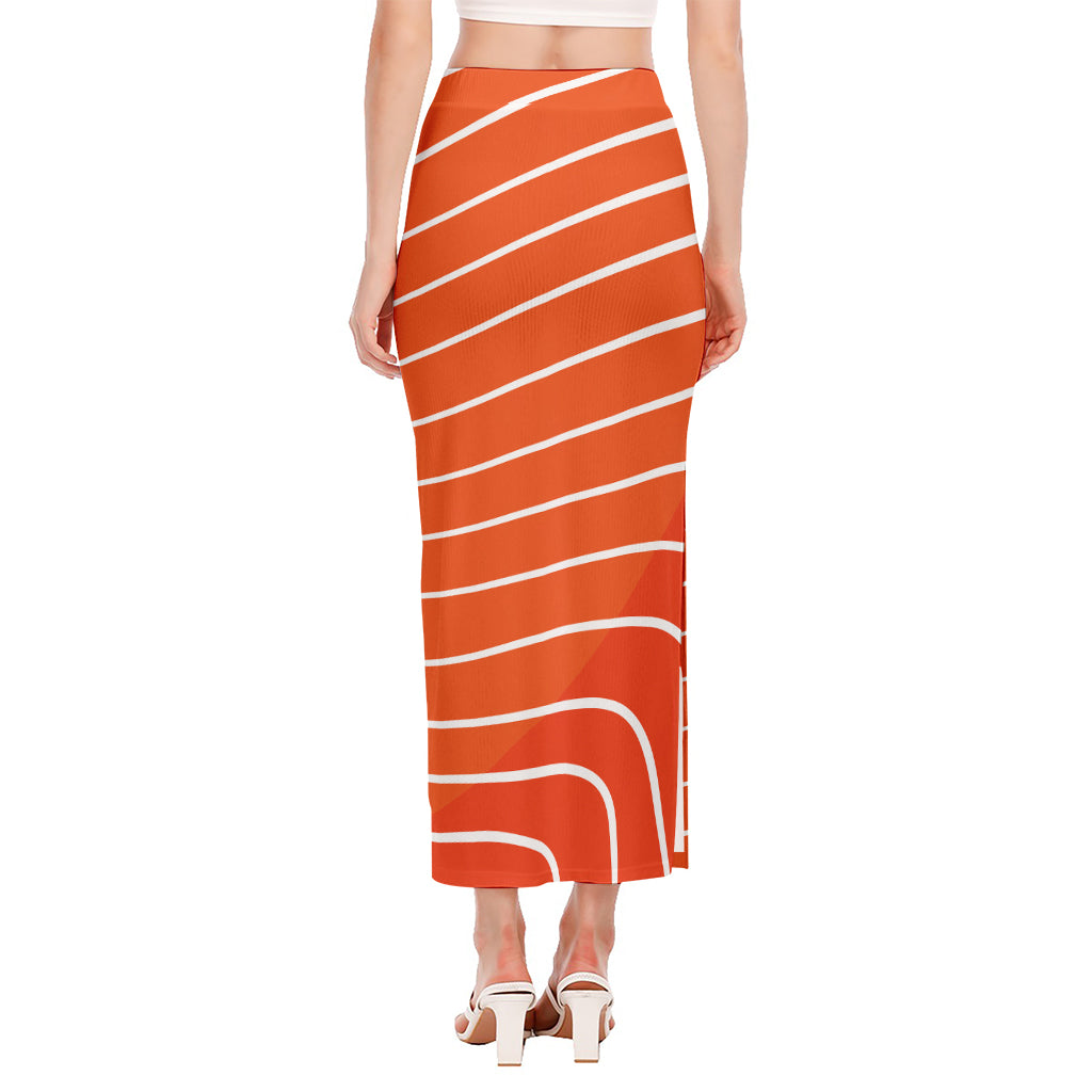 Salmon Print Side Slit Maxi Skirt