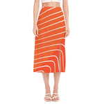 Salmon Print Side Slit Midi Skirt