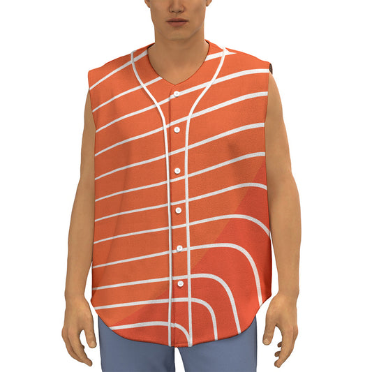 Salmon Print Sleeveless Baseball Jersey