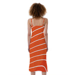 Salmon Print Slim Fit Midi Cami Dress