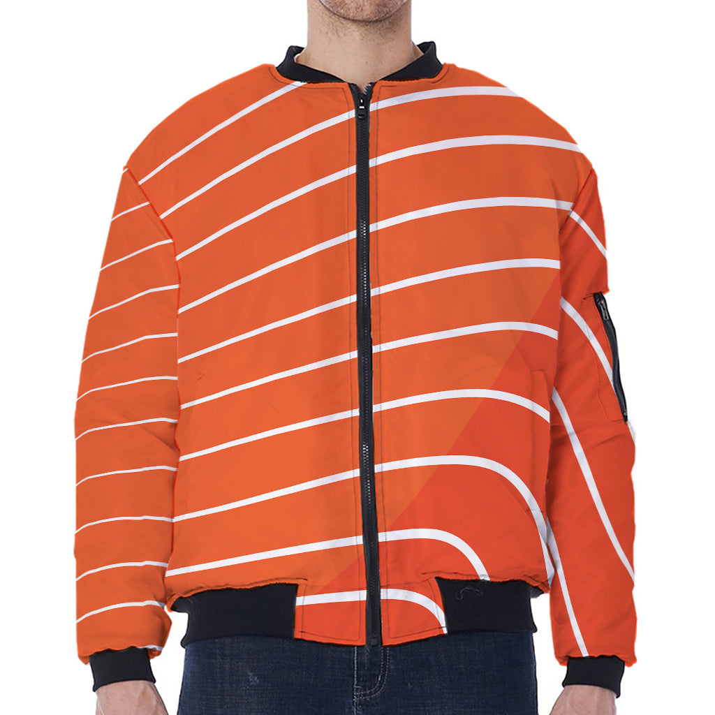 Salmon Print Zip Sleeve Bomber Jacket