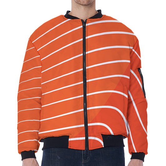 Salmon Print Zip Sleeve Bomber Jacket