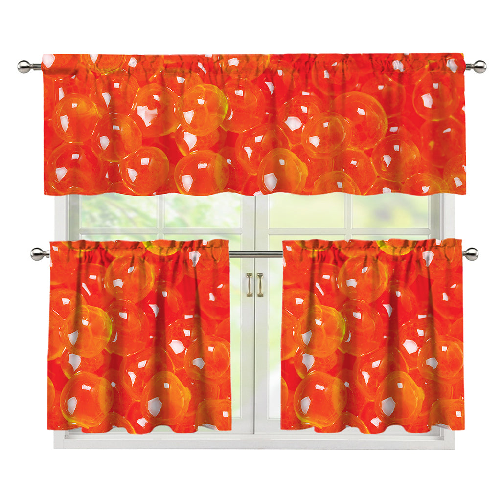 Salmon Roe Print 3 Piece Kitchen Curtains
