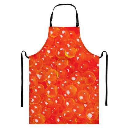 Salmon Roe Print Bib Apron With Pocket