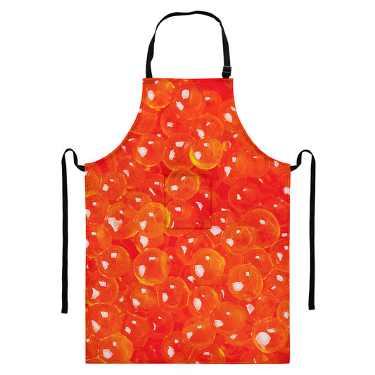 Salmon Roe Print Bib Apron With Pocket