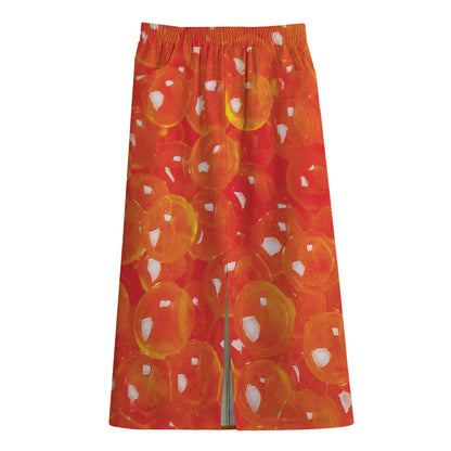 Salmon Roe Print Cotton Front Slit Maxi Skirt