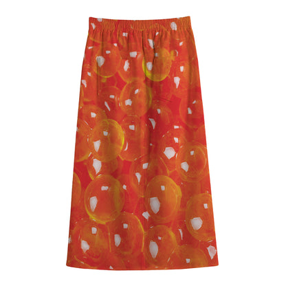 Salmon Roe Print Cotton Front Slit Maxi Skirt