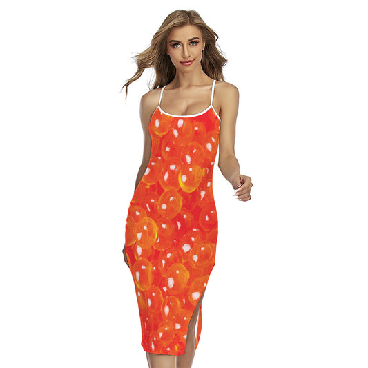 Salmon Roe Print Cross Back Cami Dress
