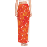 Salmon Roe Print High Slit Maxi Skirt