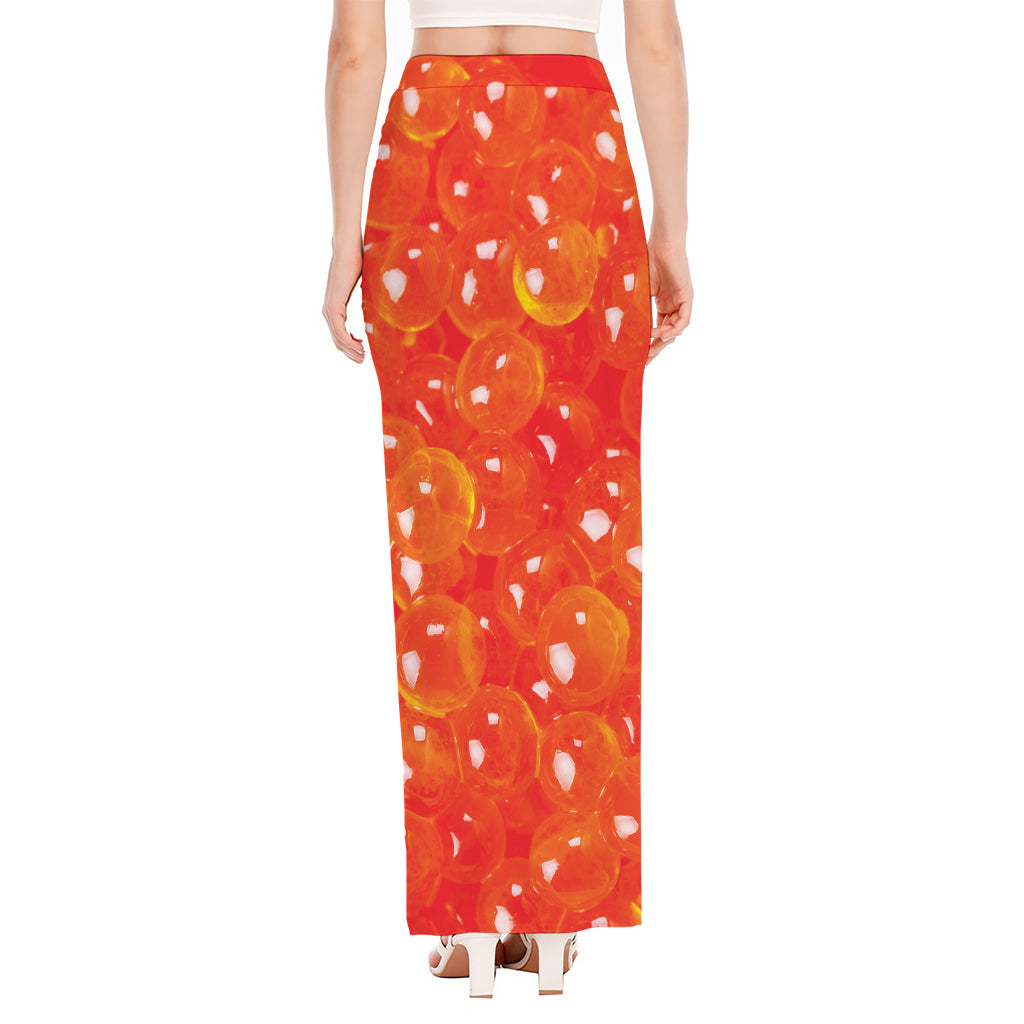 Salmon Roe Print High Slit Maxi Skirt