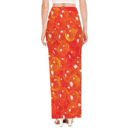 Salmon Roe Print High Slit Maxi Skirt