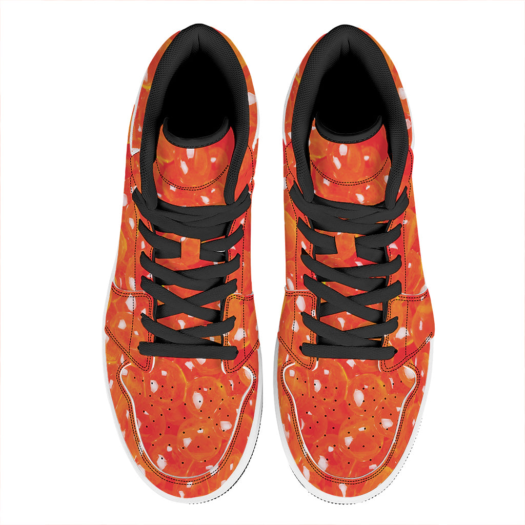 Salmon Roe Print High Top Leather Sneakers