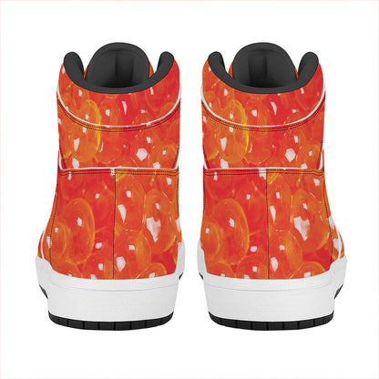 Salmon Roe Print High Top Leather Sneakers