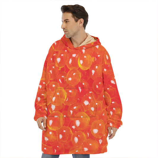 Salmon Roe Print Hoodie Blanket