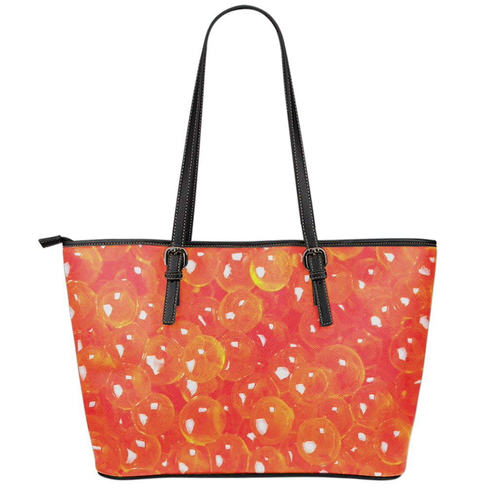 Salmon Roe Print Leather Tote Bag