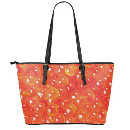 Salmon Roe Print Leather Tote Bag