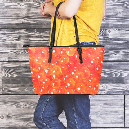 Salmon Roe Print Leather Tote Bag