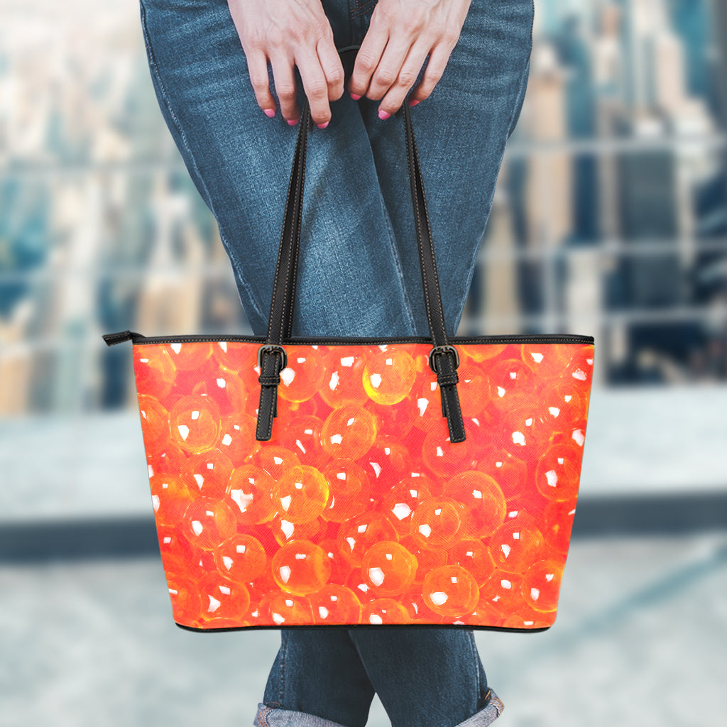 Salmon Roe Print Leather Tote Bag
