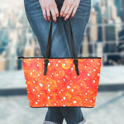 Salmon Roe Print Leather Tote Bag