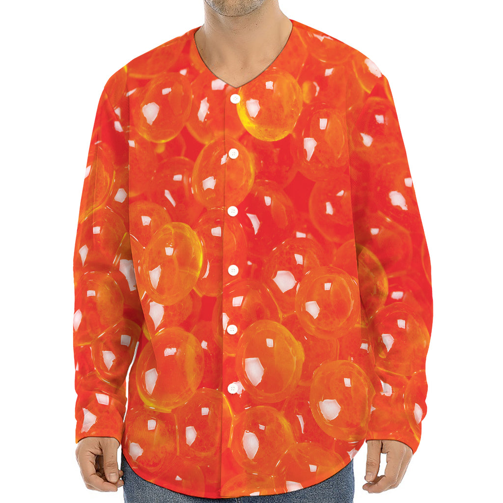 Salmon Roe Print Long Sleeve Baseball Jersey