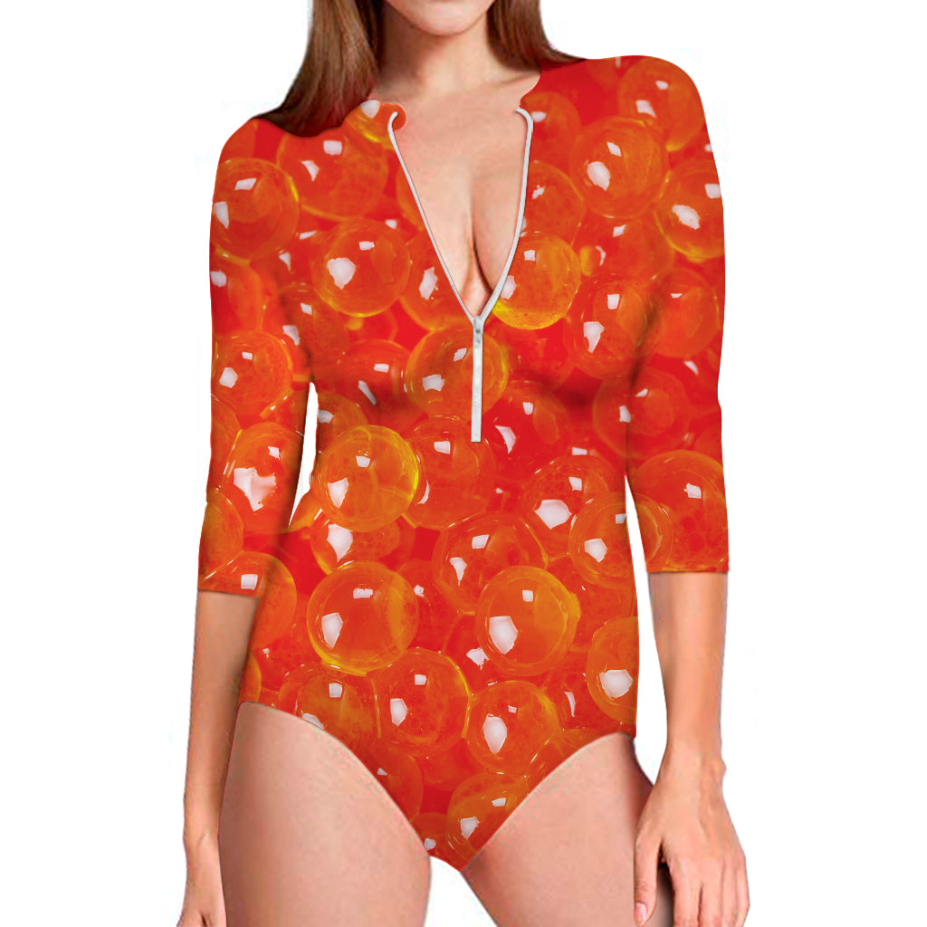 Salmon Roe Print Long Sleeve Swimsuit