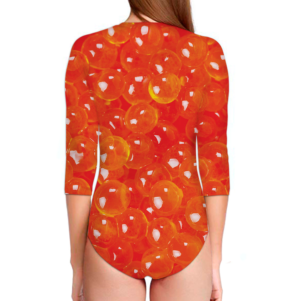 Salmon Roe Print Long Sleeve Swimsuit