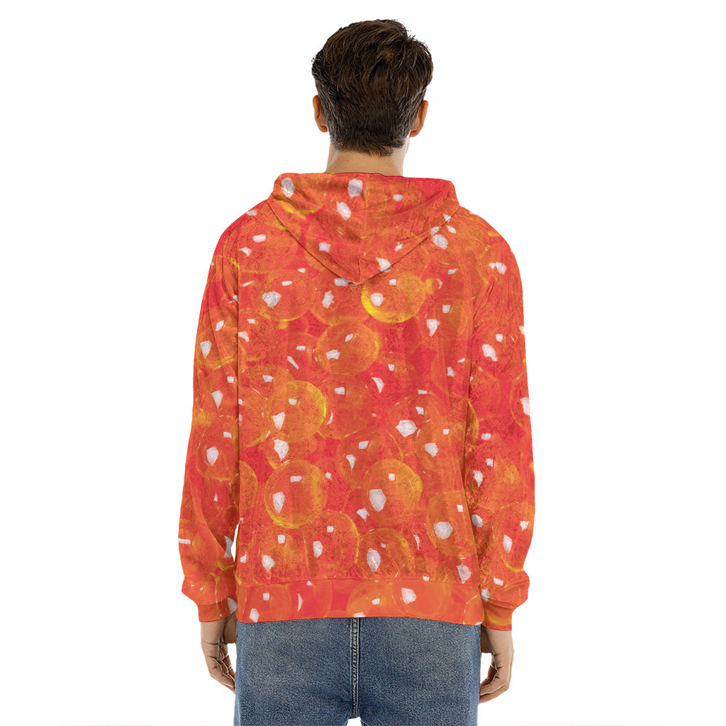 Salmon Roe Print Men's Velvet Pullover Hoodie