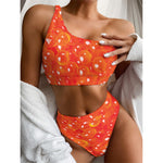 Salmon Roe Print One Shoulder Bikini Top