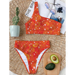 Salmon Roe Print One Shoulder Bikini Top