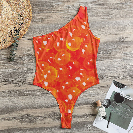 Salmon Roe Print One Shoulder Bodysuit