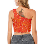 Salmon Roe Print One Shoulder Crop Top