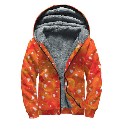 Salmon Roe Print Sherpa Lined Zip Up Hoodie