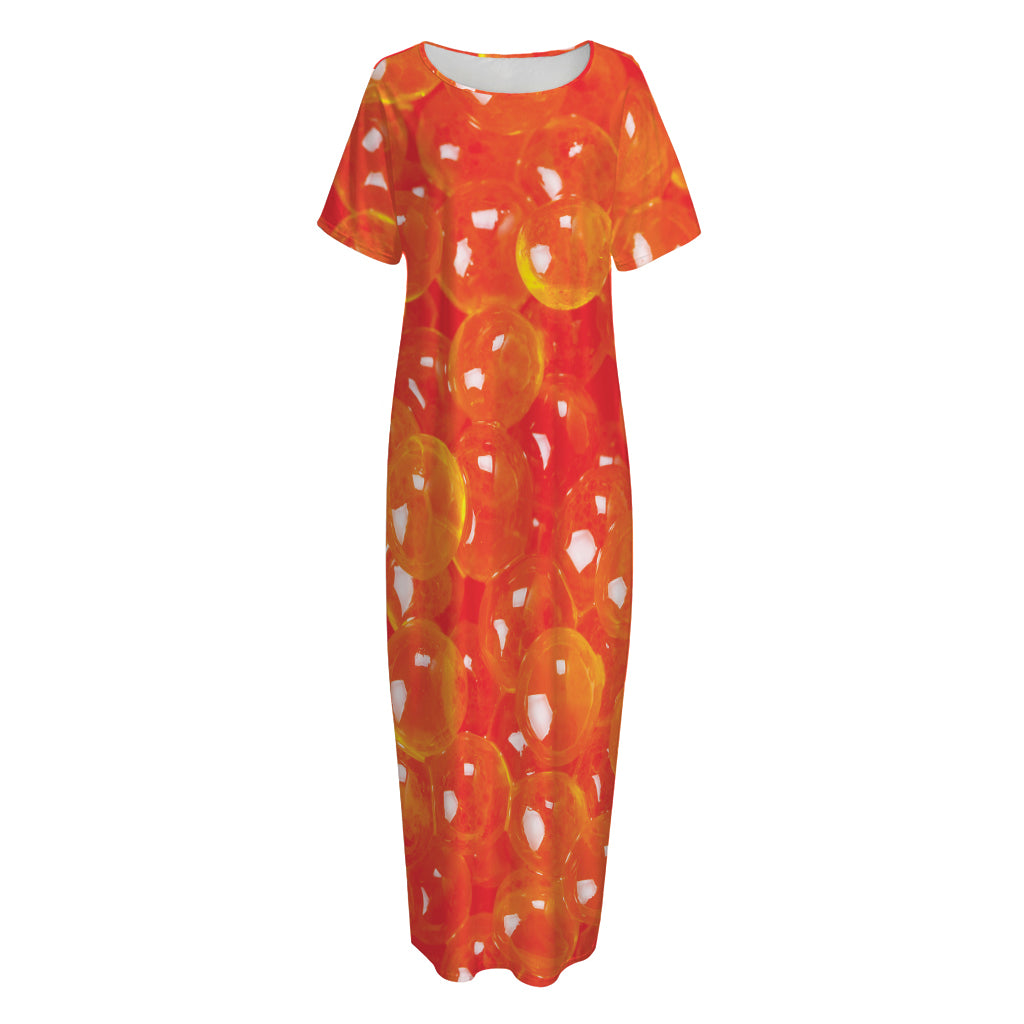 Salmon Roe Print Short Sleeve Long Nightdress