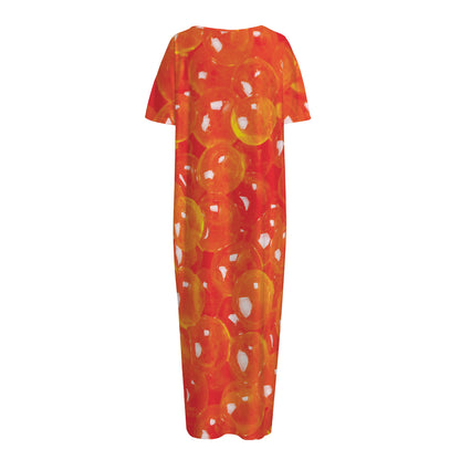 Salmon Roe Print Short Sleeve Long Nightdress