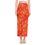 Salmon Roe Print Side Slit Maxi Skirt