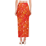 Salmon Roe Print Side Slit Maxi Skirt