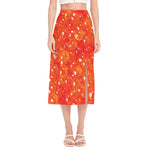 Salmon Roe Print Side Slit Midi Skirt