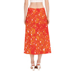 Salmon Roe Print Side Slit Midi Skirt