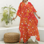 Salmon Roe Print Silk V-Neck Kaftan Dress