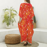 Salmon Roe Print Silk V-Neck Kaftan Dress