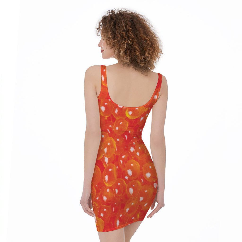 Salmon Roe Print Sleeveless Bodycon Dress
