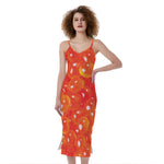 Salmon Roe Print Slim Fit Midi Cami Dress