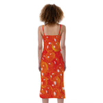 Salmon Roe Print Slim Fit Midi Cami Dress
