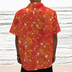 Salmon Roe Print Textured Short Sleeve Shirt