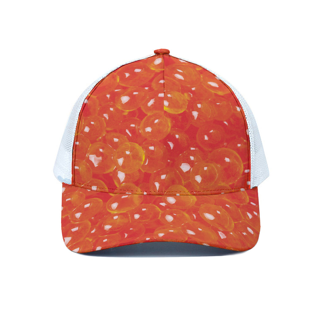 Salmon Roe Print White Mesh Trucker Cap