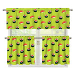 Salmon Sushi And Rolls Pattern Print 3 Piece Kitchen Curtains